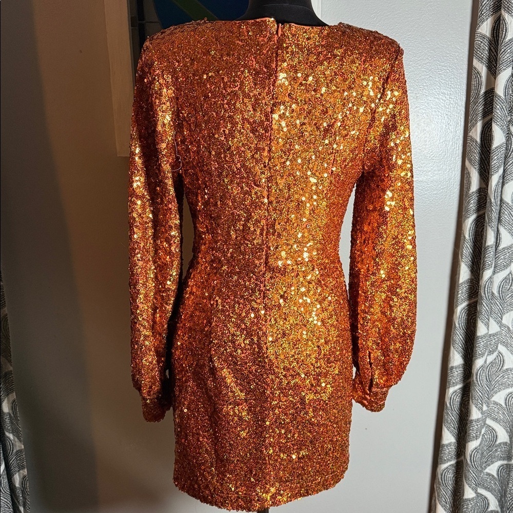 ONE33 SOCIAL Orange Long Sleeve Cocktail Mini Dress SZ 6 - Picture 5 of 10